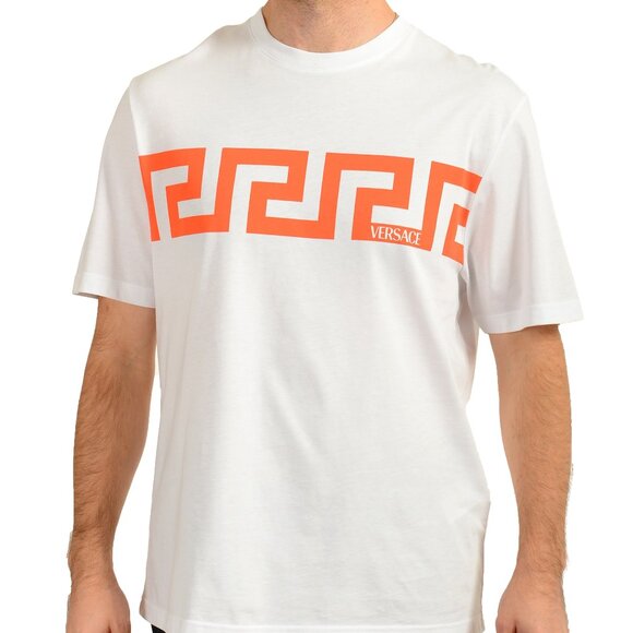 Versace Men's White Coral Greek Print Short Sleeve T-Shirt US XL IT 54